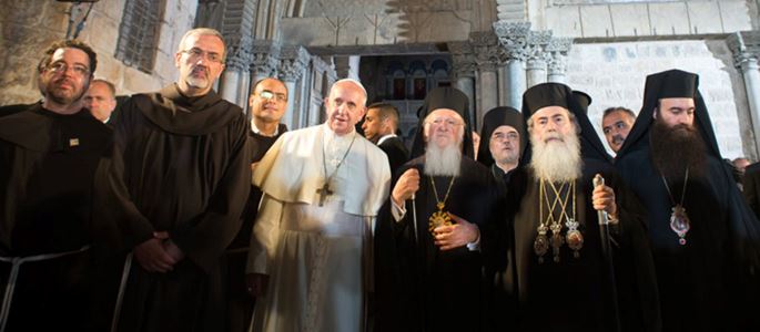 Papst Franziskus und Patriarch Bartholomaios I. von Konstantinopel besuchen gemeinsam die Grabeskirche in Jerusalem.